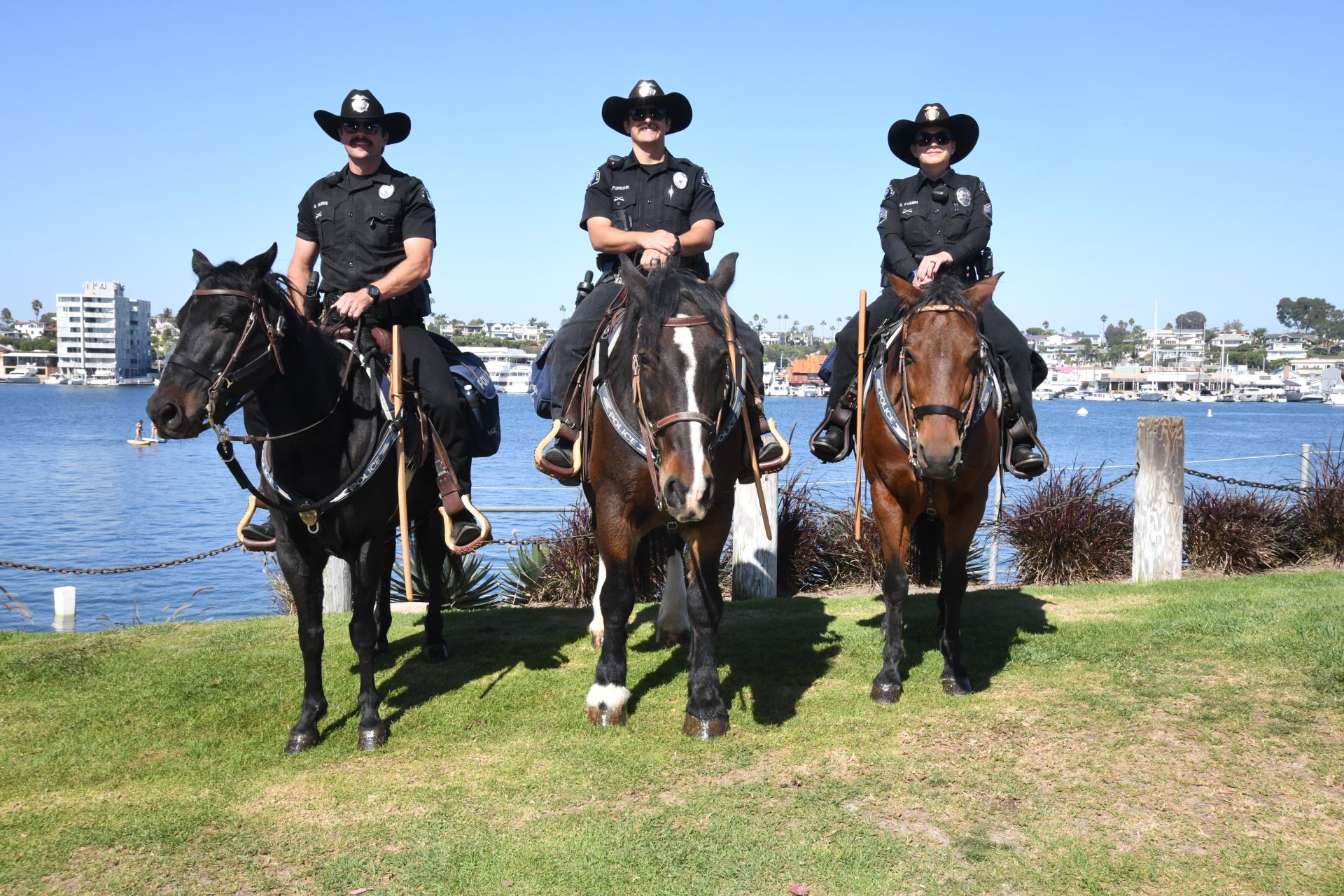 NBPD Mounted Enforcement Unit officers on horseback